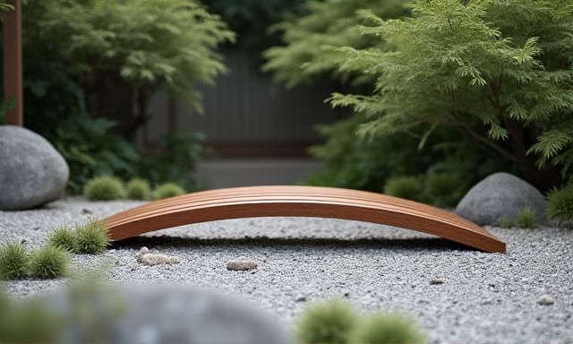 Geschwungene Bogenbrücke für Zen-Garten