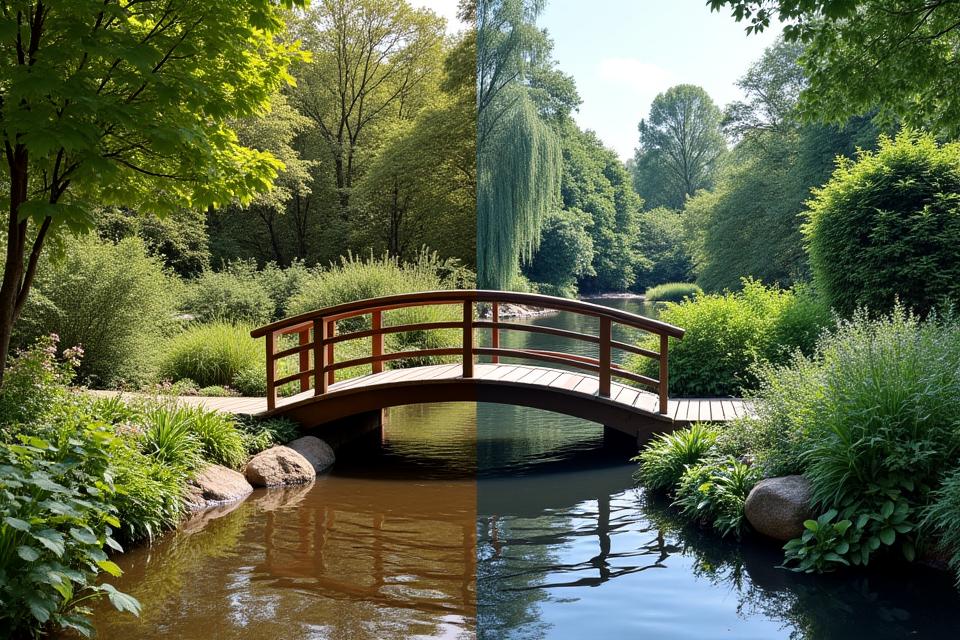 Vorher-Nachher Garten-Transformation mit Brücke