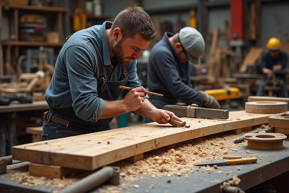 Werkstatt für Brückenfertigung Holz und Metall